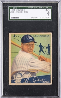 1934 Goudey #61 Lou Gehrig - SGC 40 VG 3